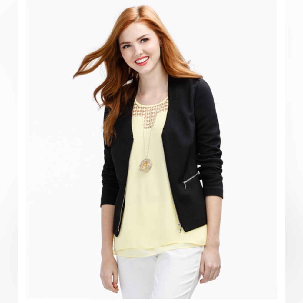 Ricki’s Black Textured Cropped Zip Blazer Jacket | Size L | Minimalist Office - Picture 4 of 12